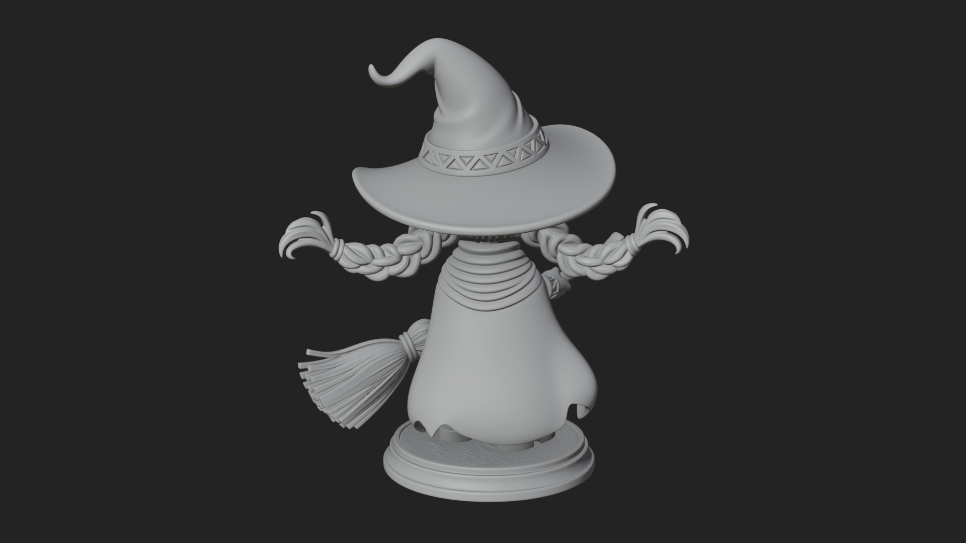Chibi Witch Girl With Broom Statue Design 3 3D Print Model 3D Model