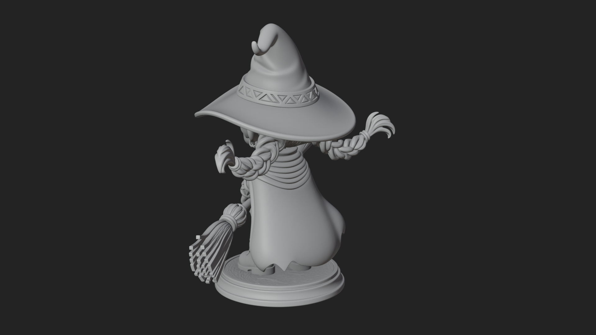 Chibi Witch Girl With Broom Statue Design 3 3D Print Model 3D Model