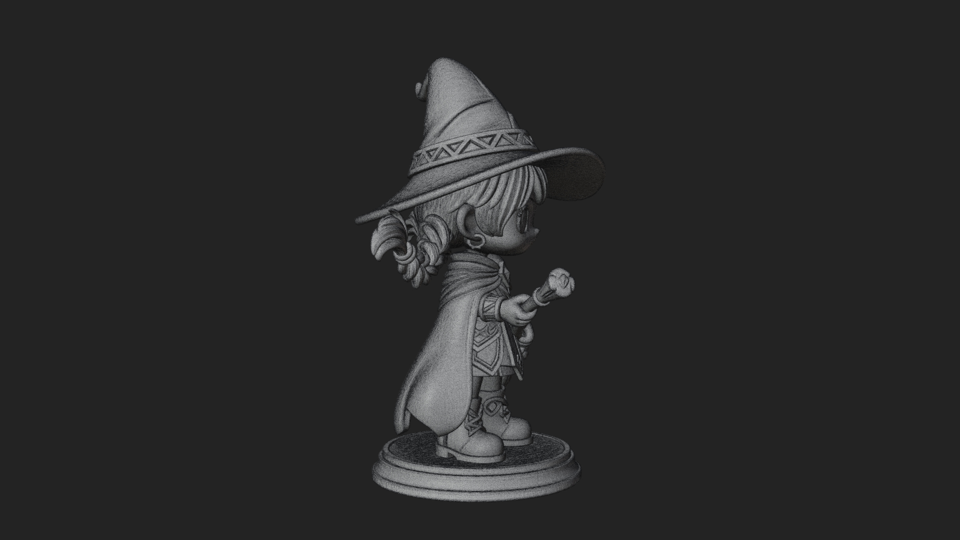 Chibi Witch Girl With Broom Statue Design 3 3D Print Model 3D Model