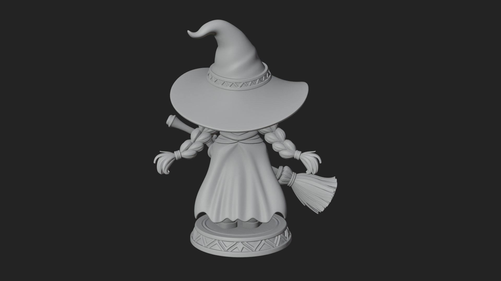 Chibi Witch Girl With Broom Statue Design 4 3D Print Model 3D Model