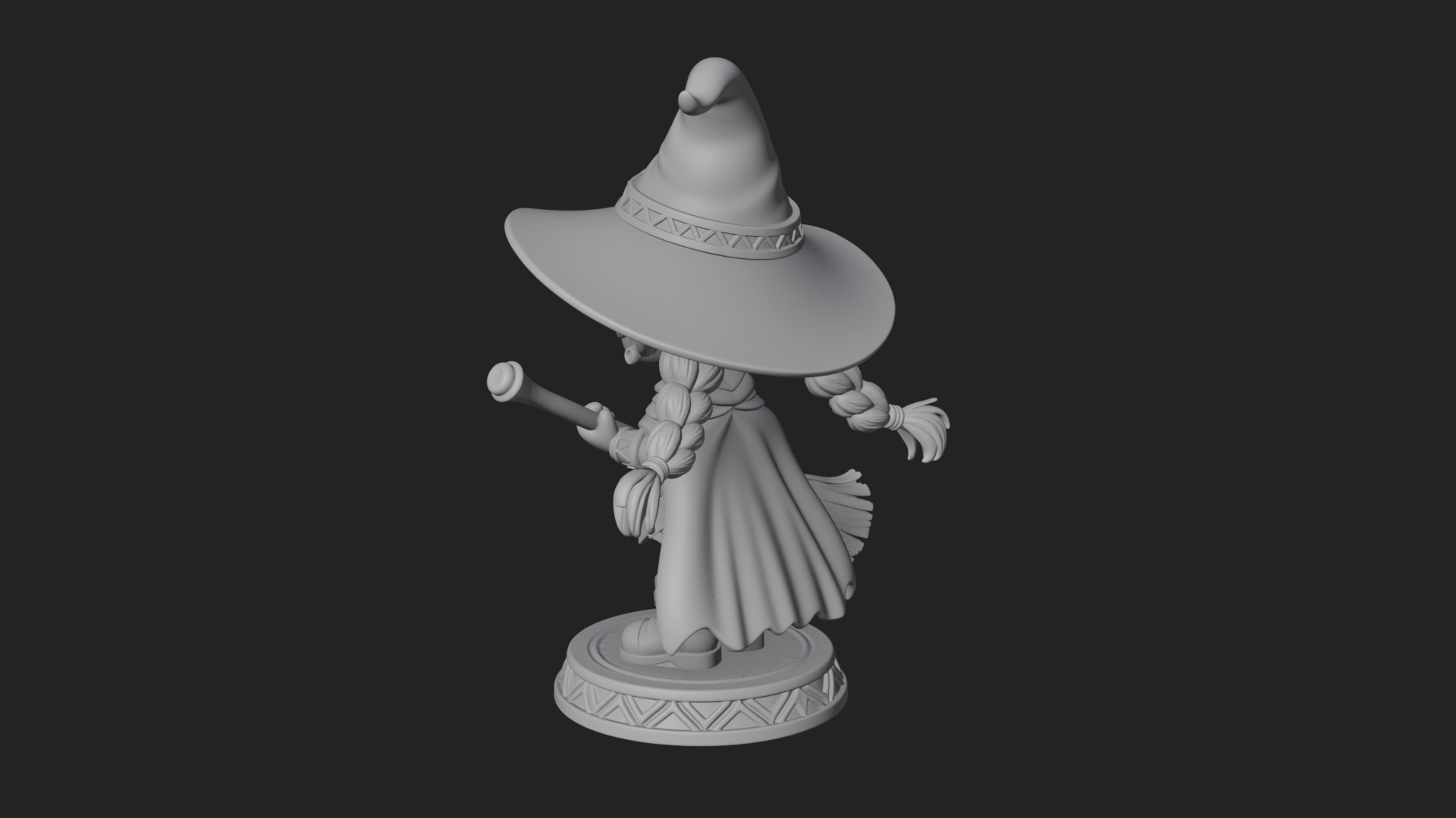 Chibi Witch Girl With Broom Statue Design 4 3D Print Model 3D Model