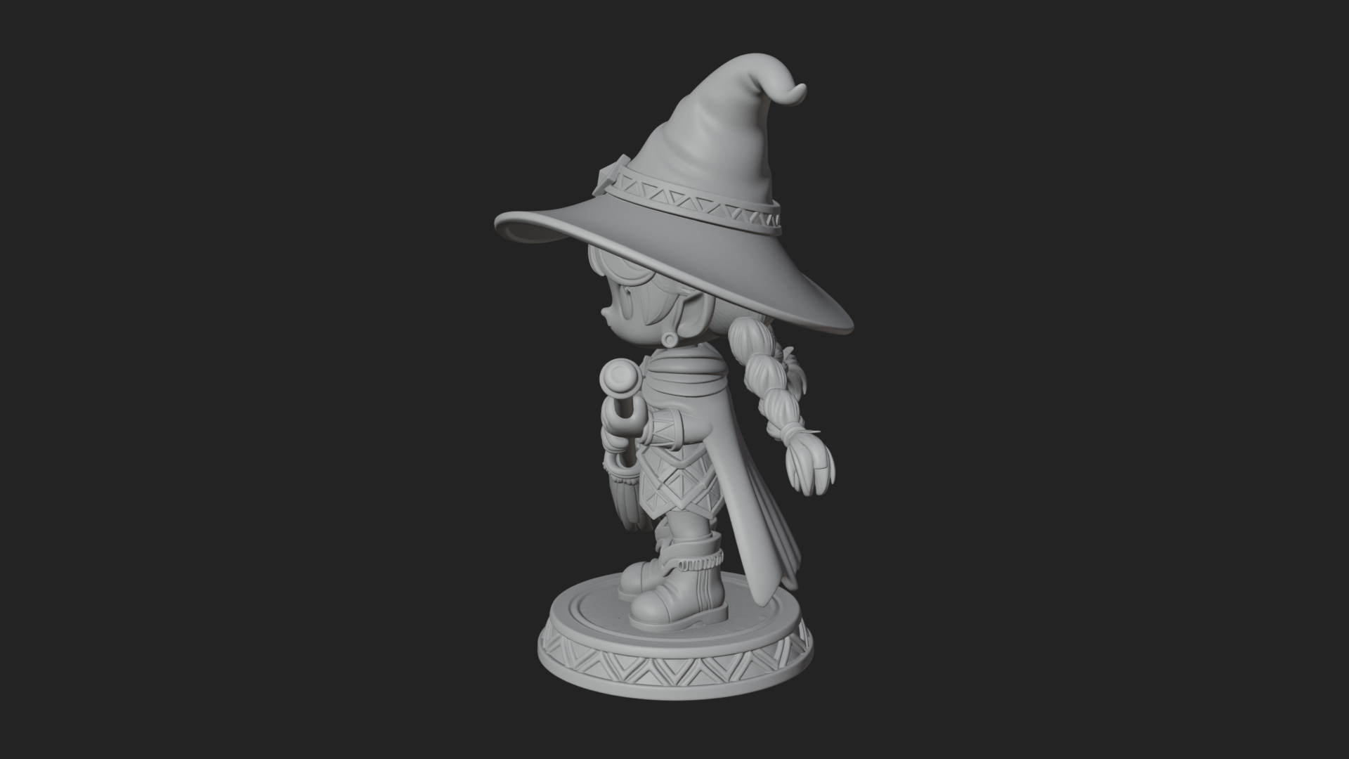 Chibi Witch Girl With Broom Statue Design 4 3D Print Model 3D Model
