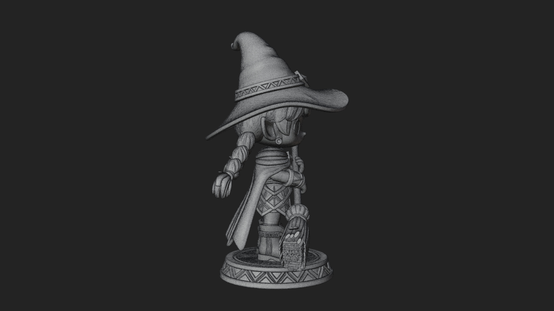 Chibi Witch Girl With Broom Statue Design 4 3D Print Model 3D Model