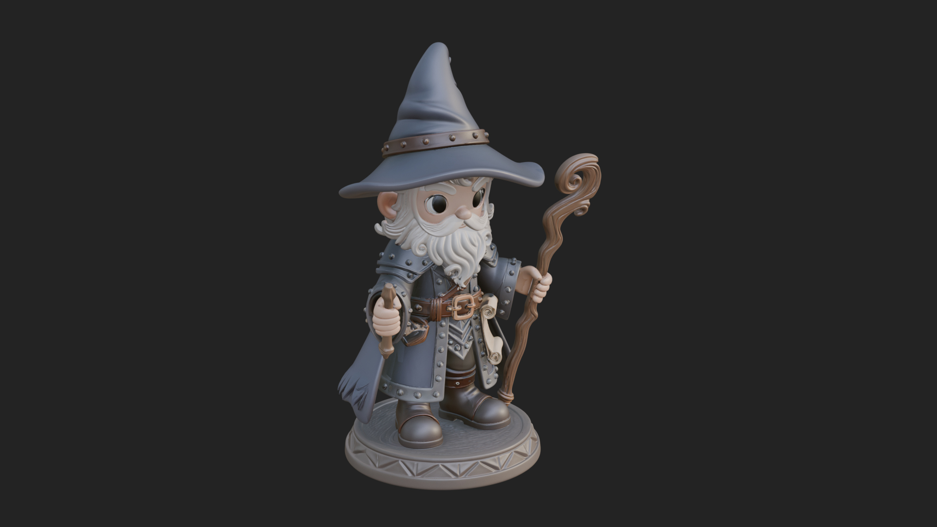 Chibi Wizard With Long Staff Statue Design 1 3D Print Model 3D Model