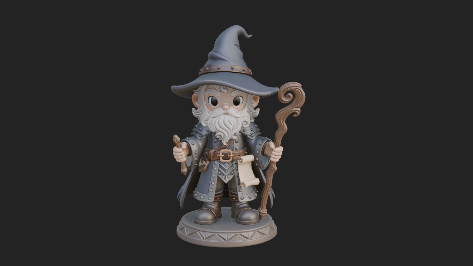Chibi Wizard With Long Staff Statue Design 1 3D Print Model 3D Model