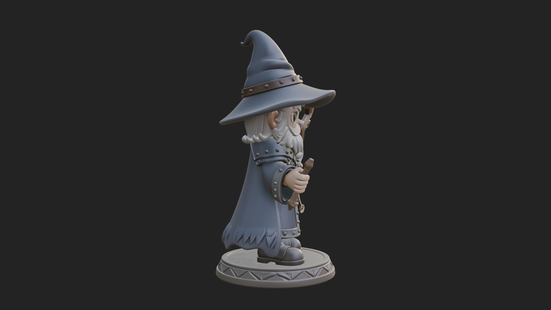 Chibi Wizard With Long Staff Statue Design 1 3D Print Model 3D Model