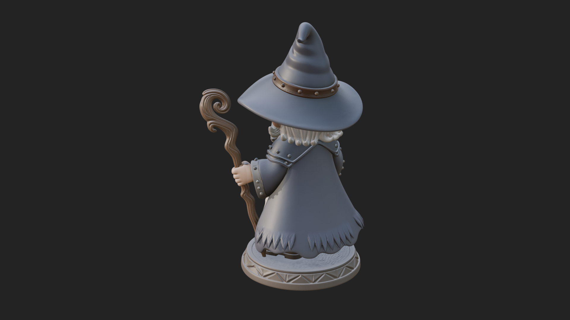 Chibi Wizard With Long Staff Statue Design 1 3D Print Model 3D Model