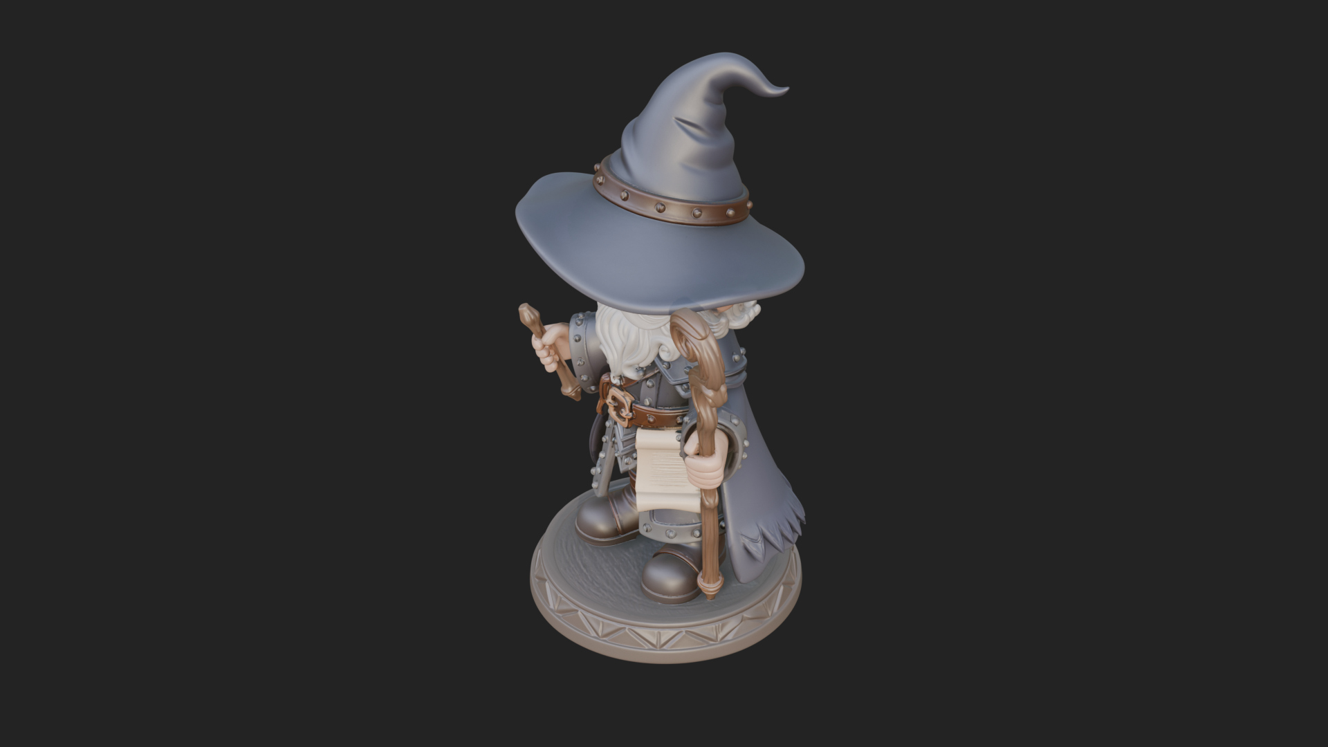 Chibi Wizard With Long Staff Statue Design 1 3D Print Model 3D Model