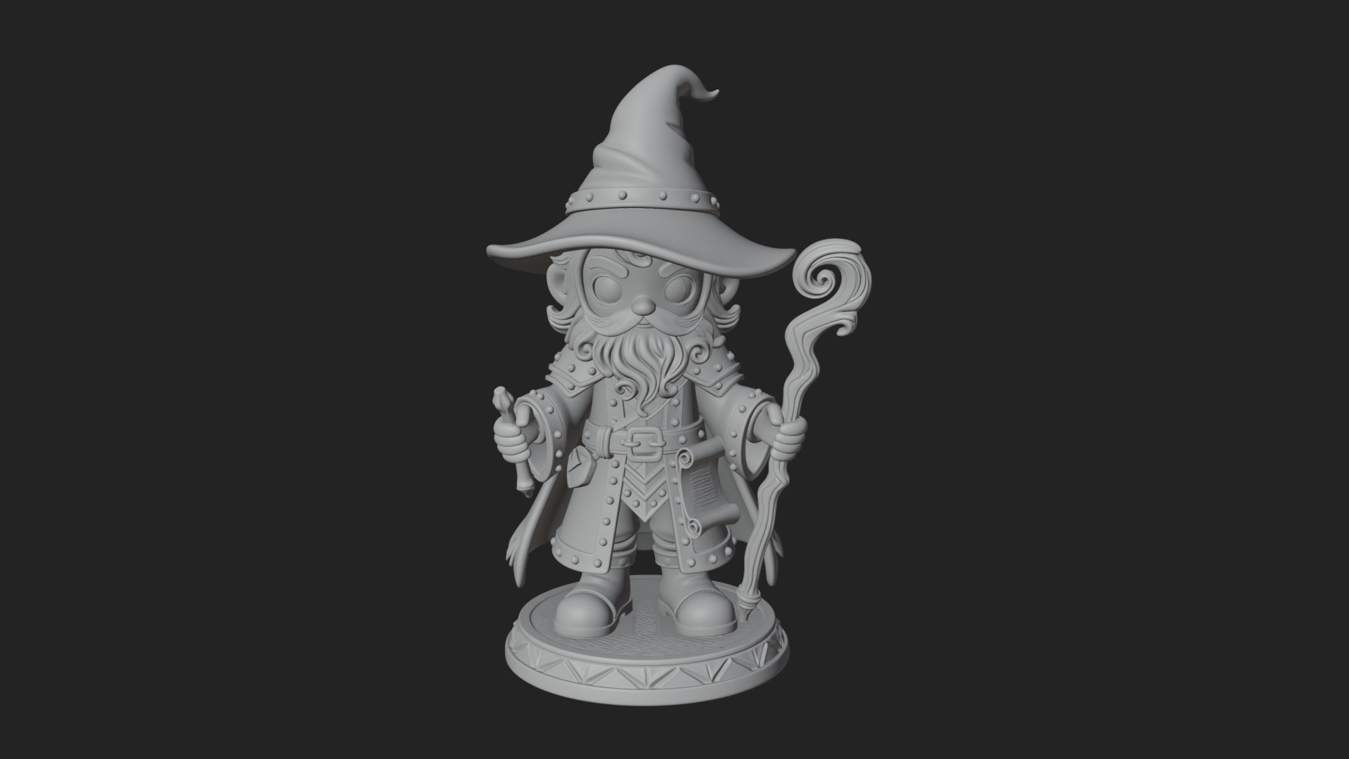 Chibi Wizard With Long Staff Statue Design 1 3D Print Model 3D Model