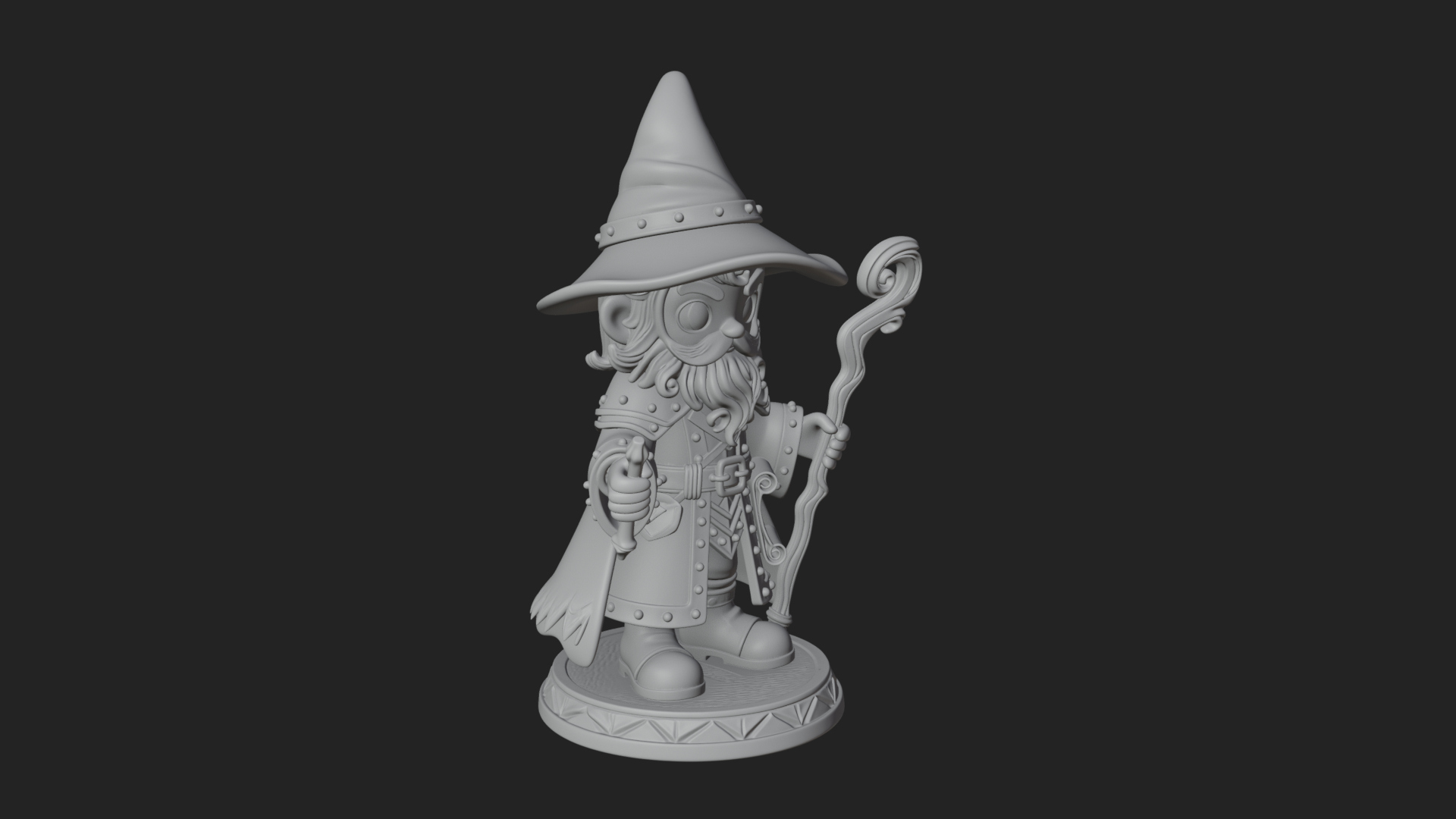 Chibi Wizard With Long Staff Statue Design 1 3D Print Model 3D Model
