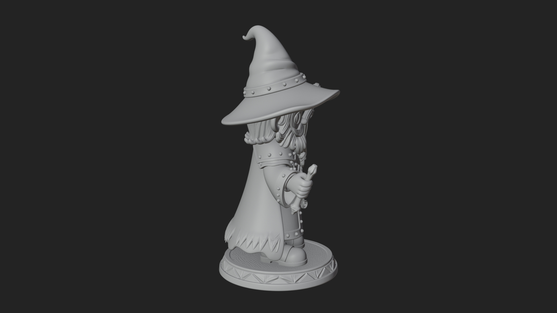 Chibi Wizard With Long Staff Statue Design 1 3D Print Model 3D Model