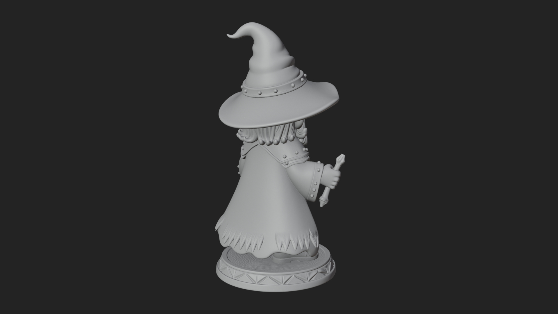 Chibi Wizard With Long Staff Statue Design 1 3D Print Model 3D Model