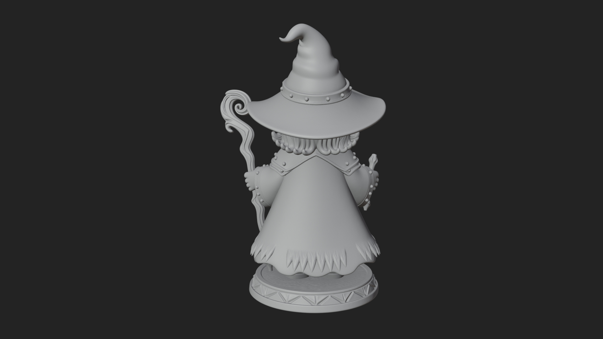 Chibi Wizard With Long Staff Statue Design 1 3D Print Model 3D Model
