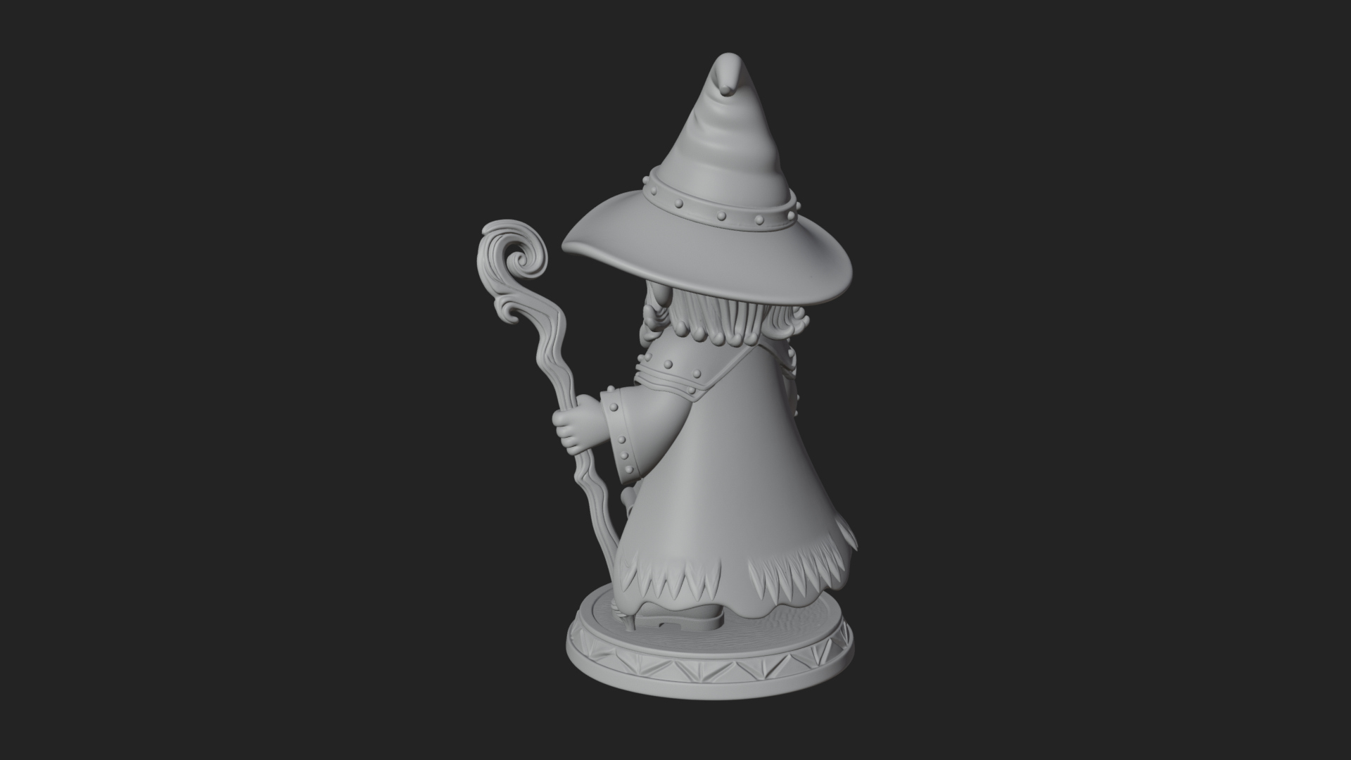 Chibi Wizard With Long Staff Statue Design 1 3D Print Model 3D Model