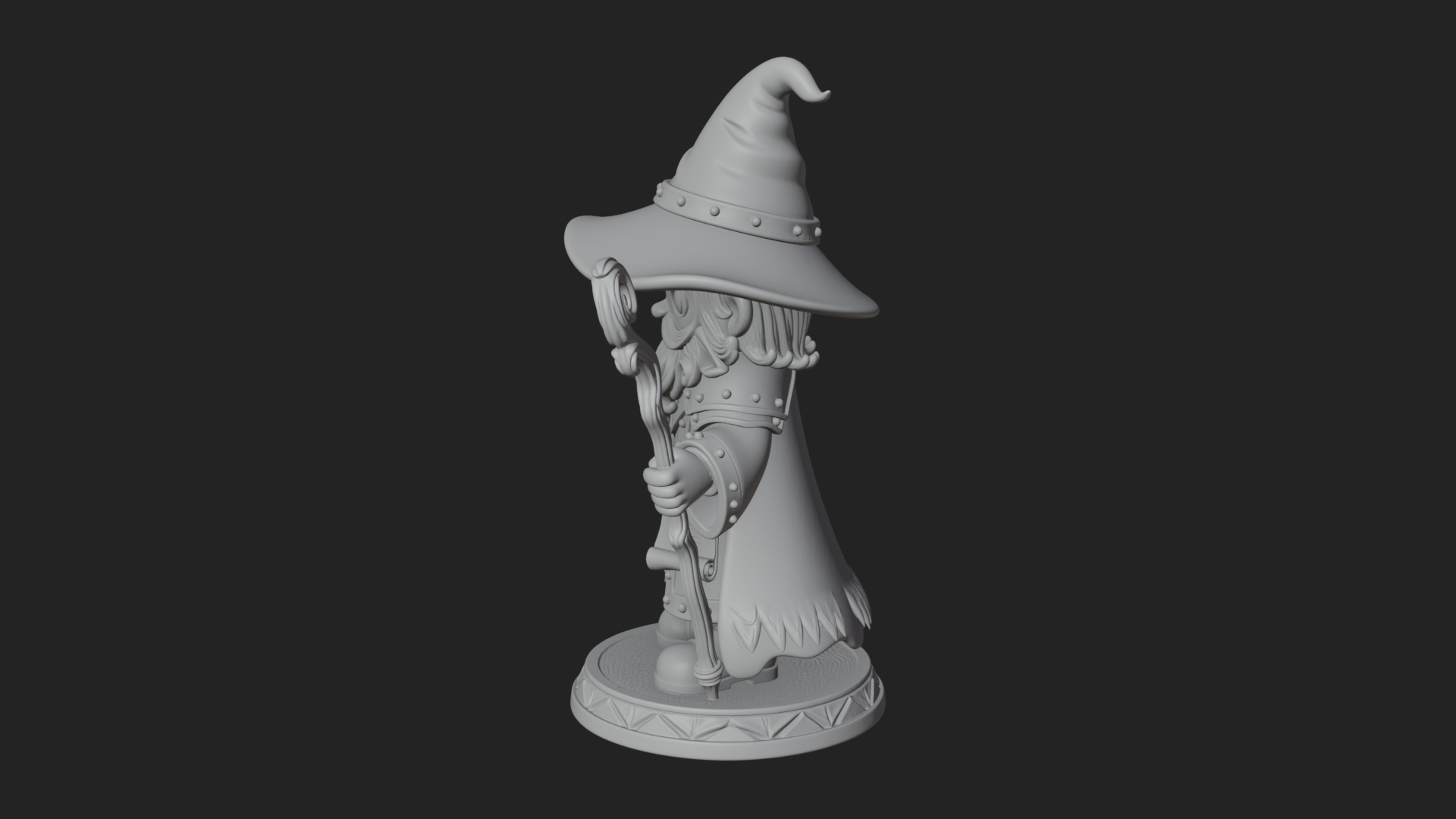 Chibi Wizard With Long Staff Statue Design 1 3D Print Model 3D Model