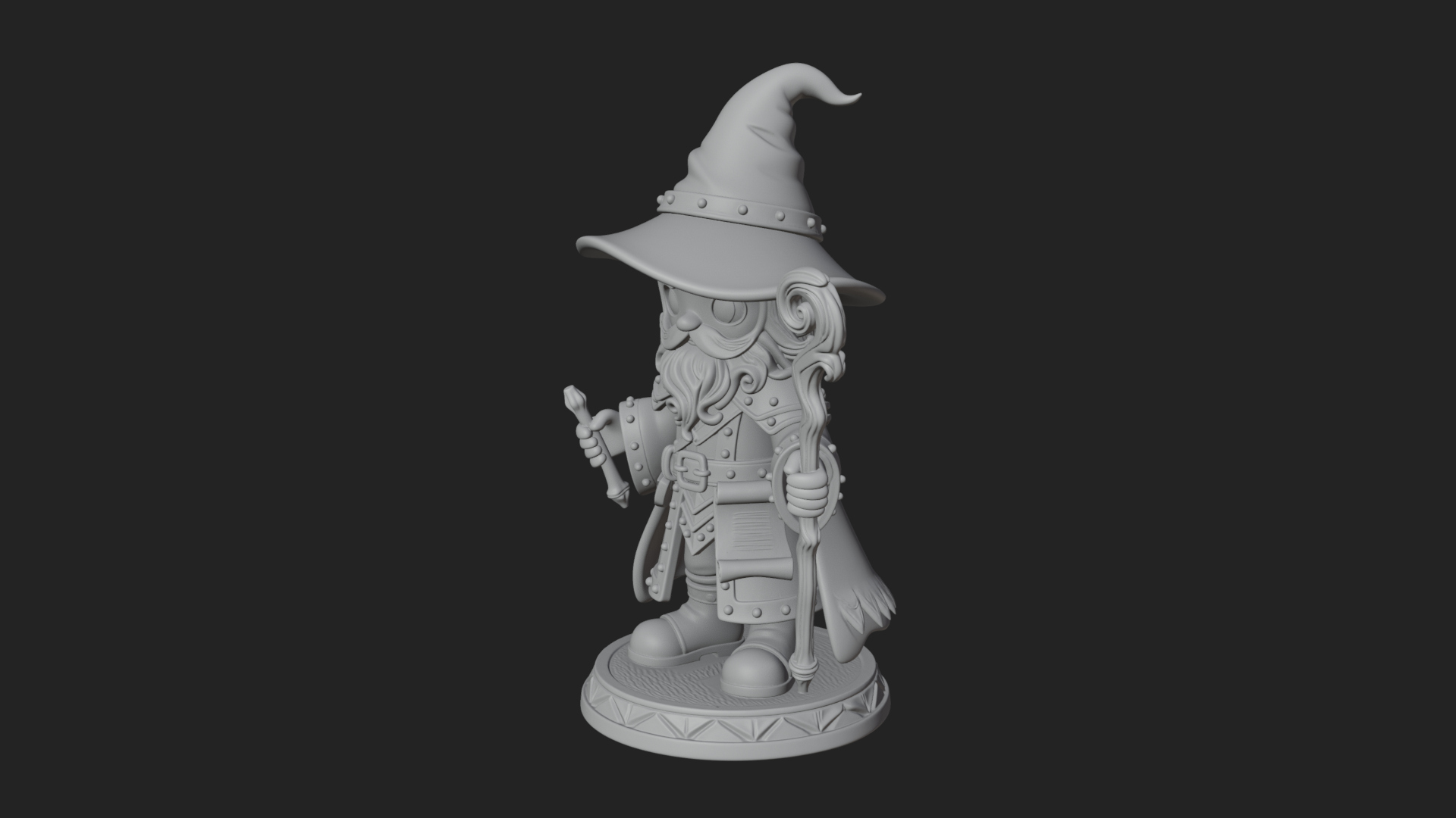 Chibi Wizard With Long Staff Statue Design 1 3D Print Model 3D Model