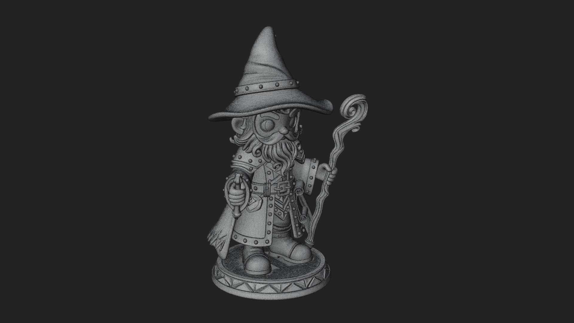 Chibi Wizard With Long Staff Statue Design 1 3D Print Model 3D Model