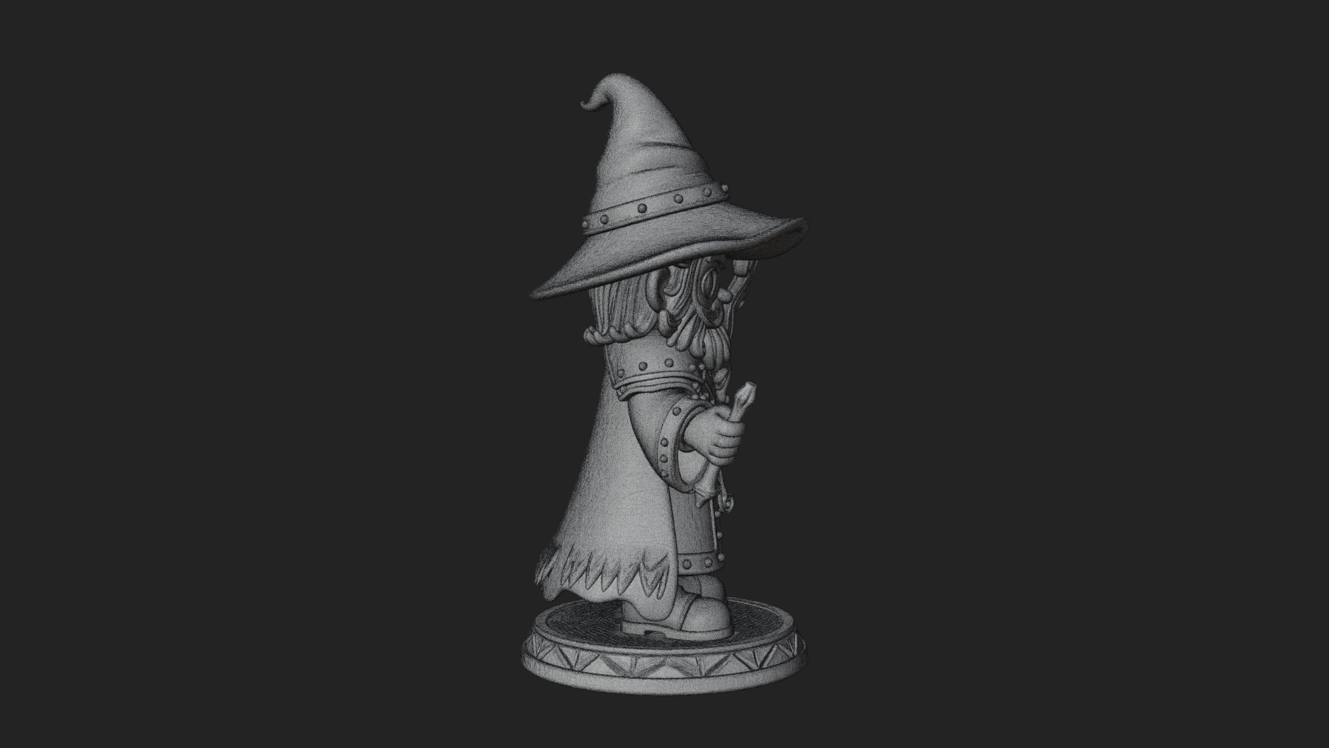 Chibi Wizard With Long Staff Statue Design 1 3D Print Model 3D Model