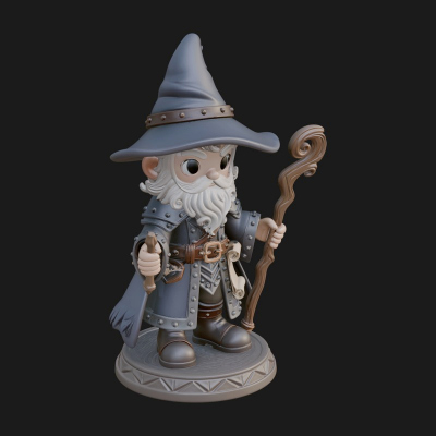 Chibi Wizard With Long Staff Statue Design 1 3D Print Model