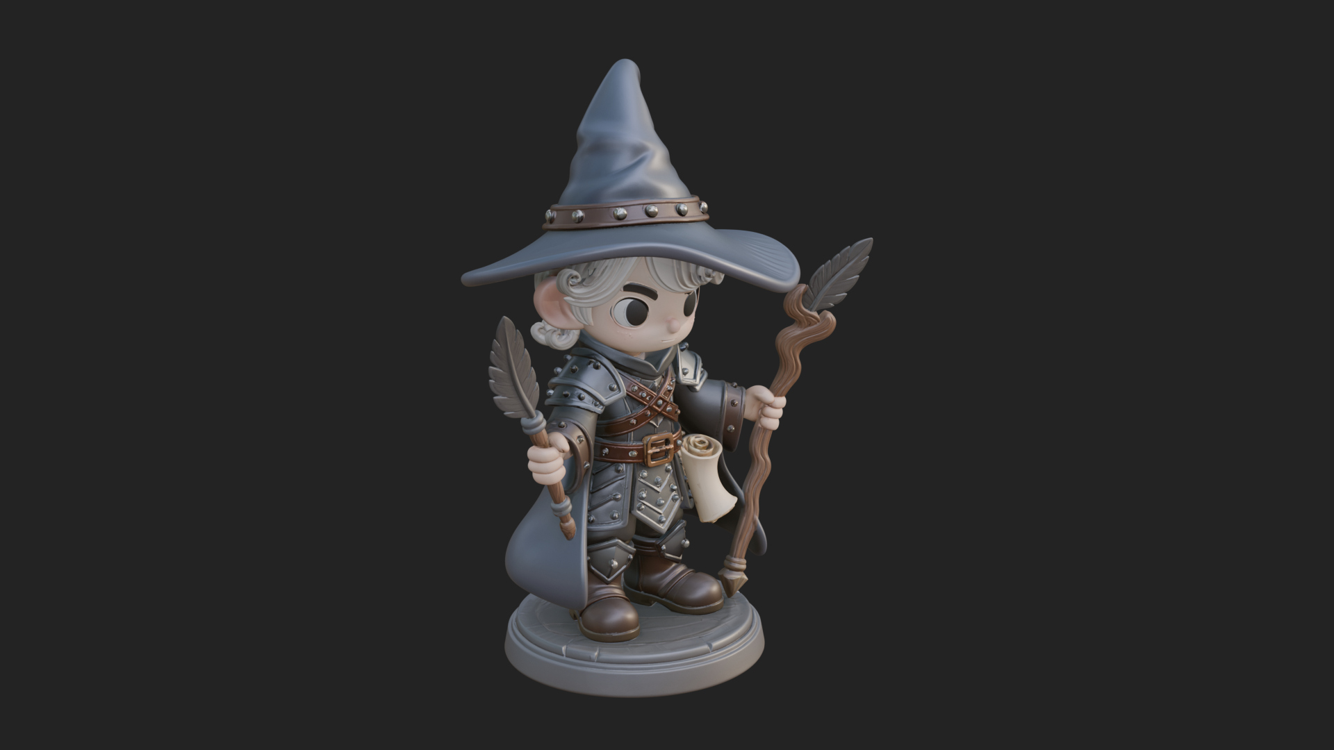 Chibi Wizard With Long Staff Statue Design 2 3D Print Model 3D Model