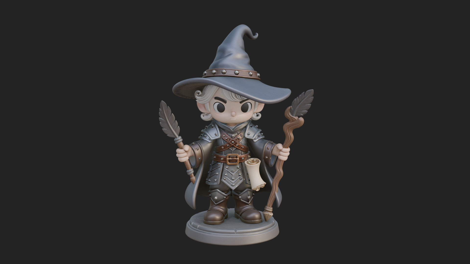 Chibi Wizard With Long Staff Statue Design 2 3D Print Model 3D Model