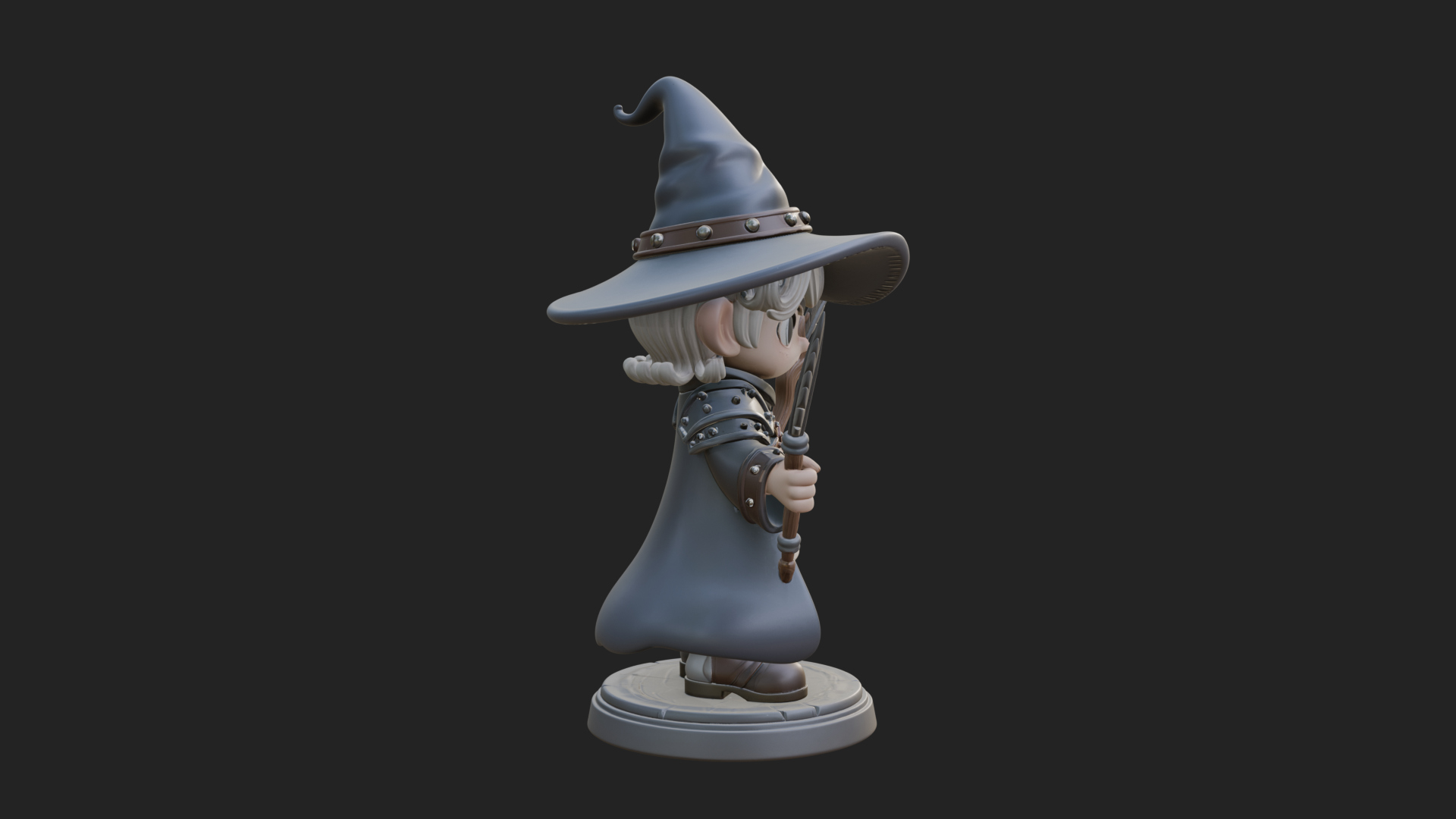 Chibi Wizard With Long Staff Statue Design 2 3D Print Model 3D Model