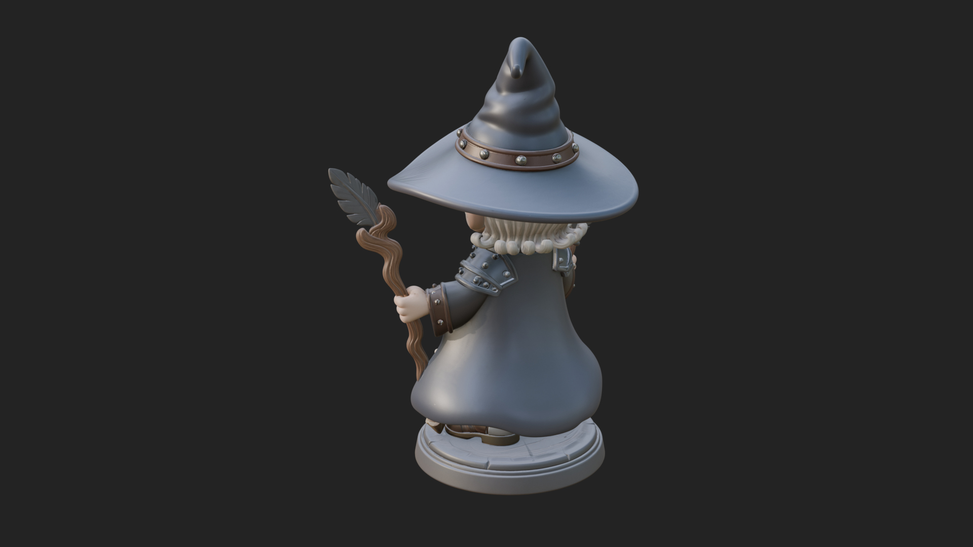 Chibi Wizard With Long Staff Statue Design 2 3D Print Model 3D Model