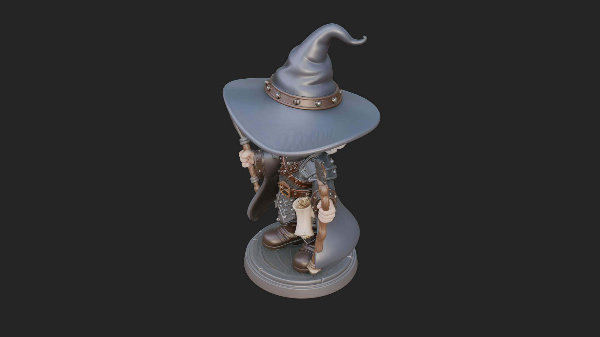 Chibi Wizard With Long Staff Statue Design 2 3D Print Model 3D Model