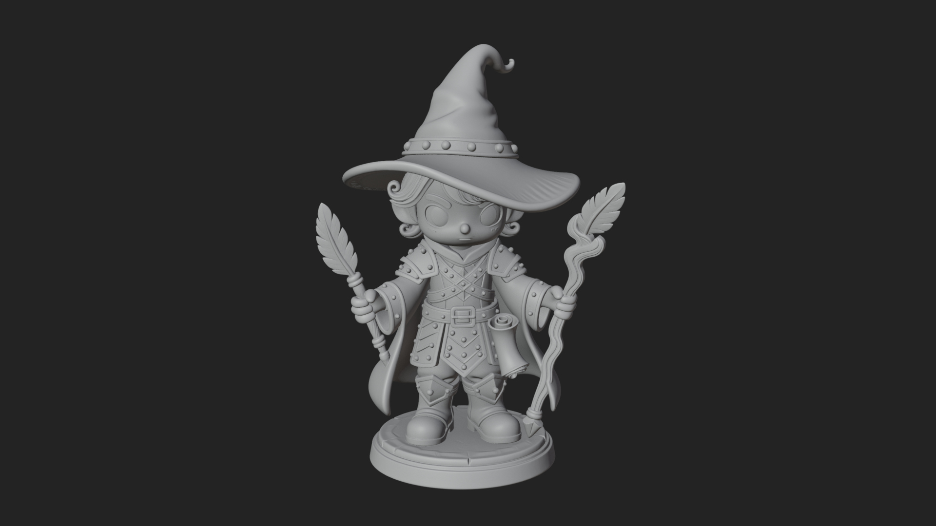 Chibi Wizard With Long Staff Statue Design 2 3D Print Model 3D Model