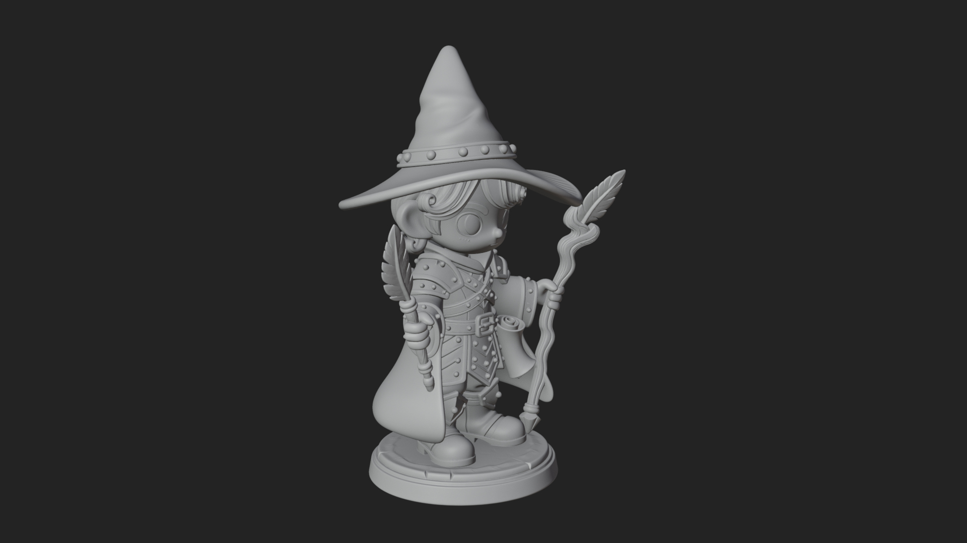 Chibi Wizard With Long Staff Statue Design 2 3D Print Model 3D Model
