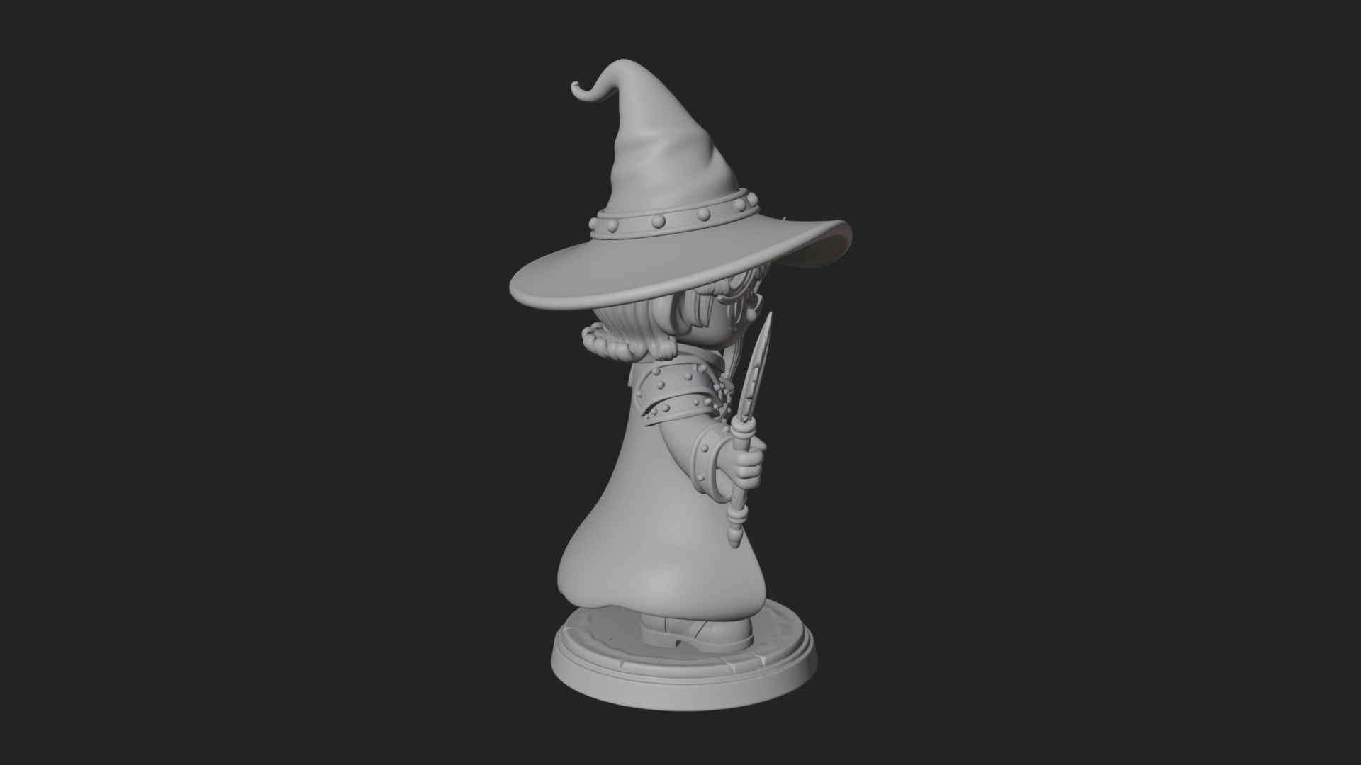 Chibi Wizard With Long Staff Statue Design 2 3D Print Model 3D Model