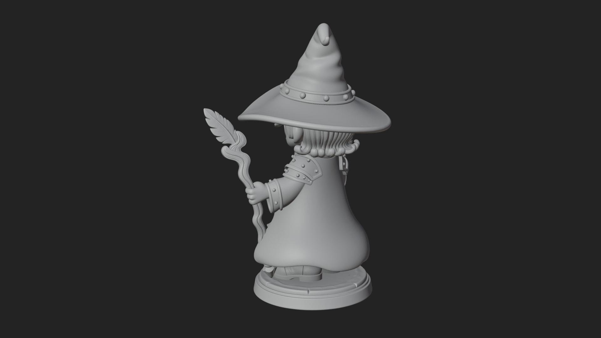 Chibi Wizard With Long Staff Statue Design 2 3D Print Model 3D Model