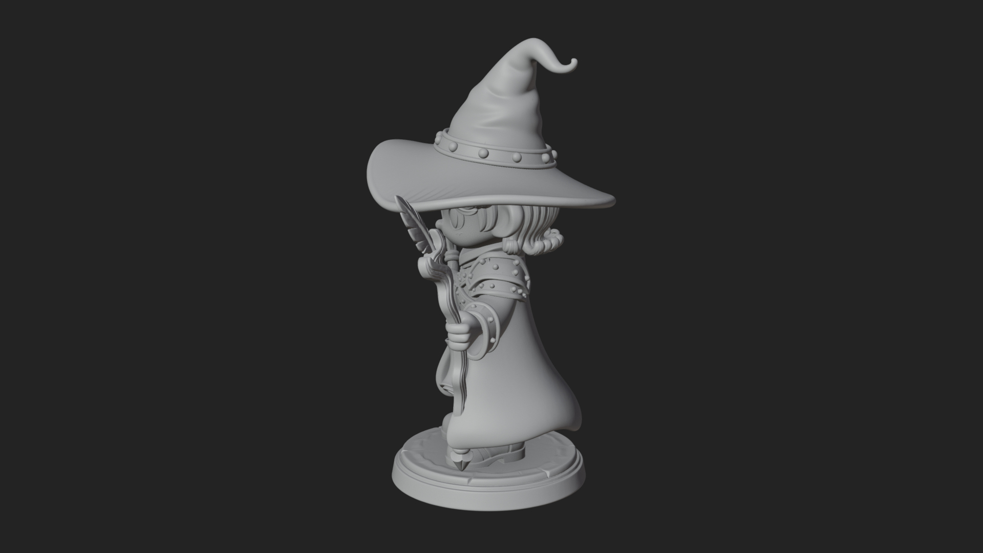 Chibi Wizard With Long Staff Statue Design 2 3D Print Model 3D Model