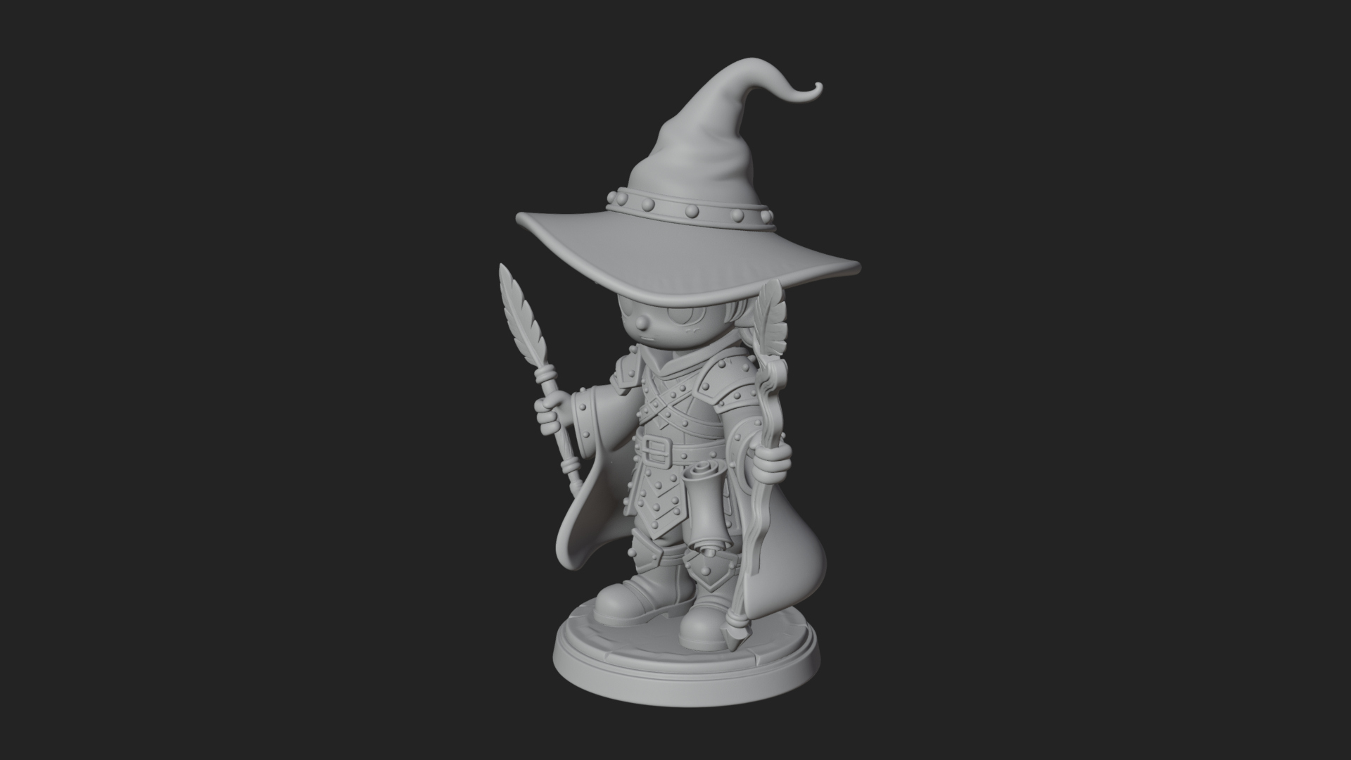 Chibi Wizard With Long Staff Statue Design 2 3D Print Model 3D Model