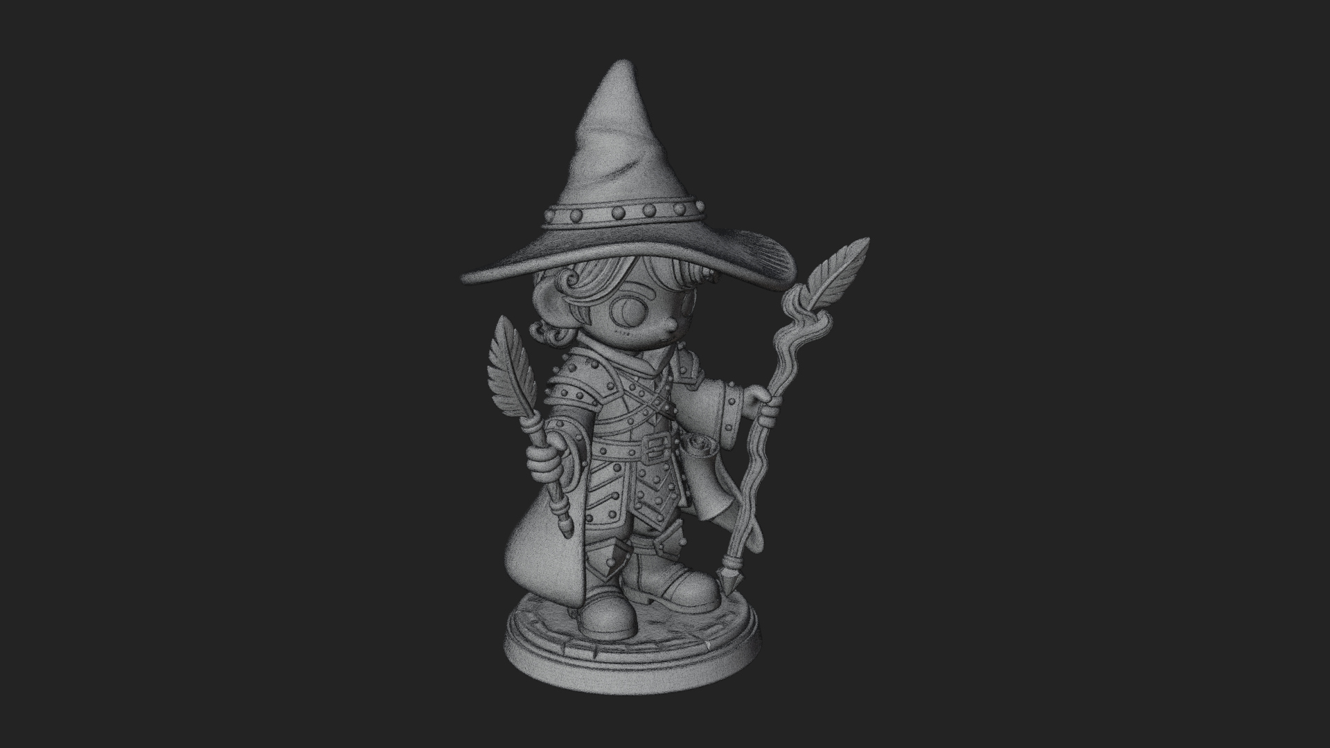 Chibi Wizard With Long Staff Statue Design 2 3D Print Model 3D Model