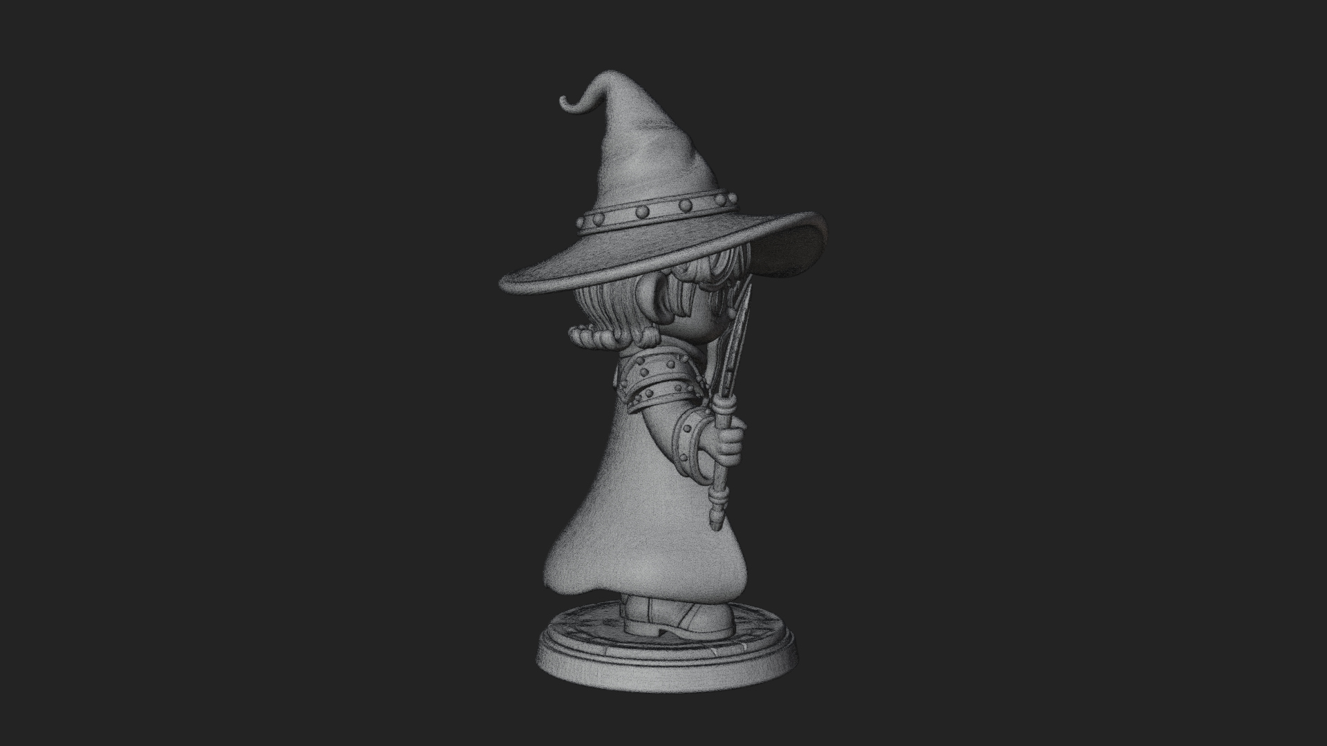 Chibi Wizard With Long Staff Statue Design 2 3D Print Model 3D Model