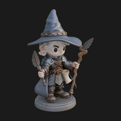 Chibi Wizard With Long Staff Statue Design 2 3D Print Model