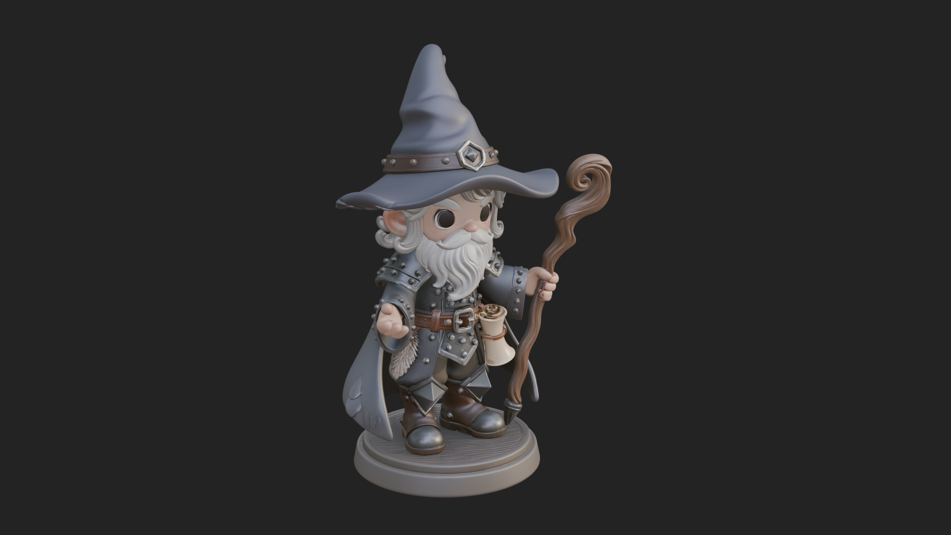 Chibi Wizard With Long Staff Statue Design 3 3D Print Model 3D Model