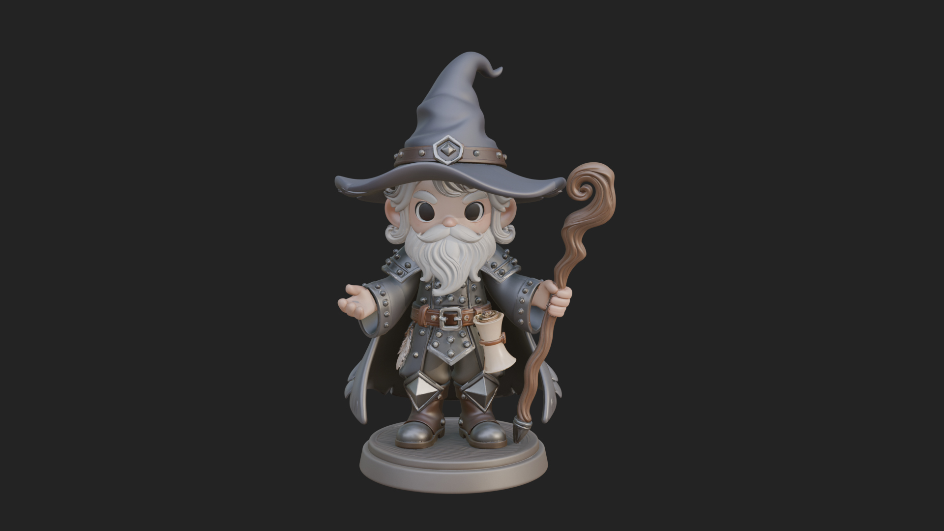 Chibi Wizard With Long Staff Statue Design 3 3D Print Model 3D Model