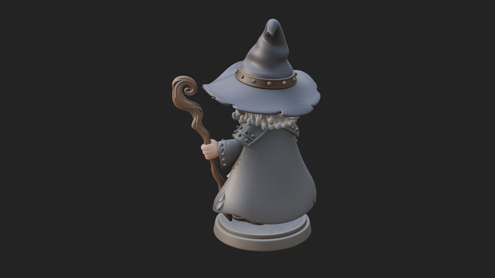 Chibi Wizard With Long Staff Statue Design 3 3D Print Model 3D Model