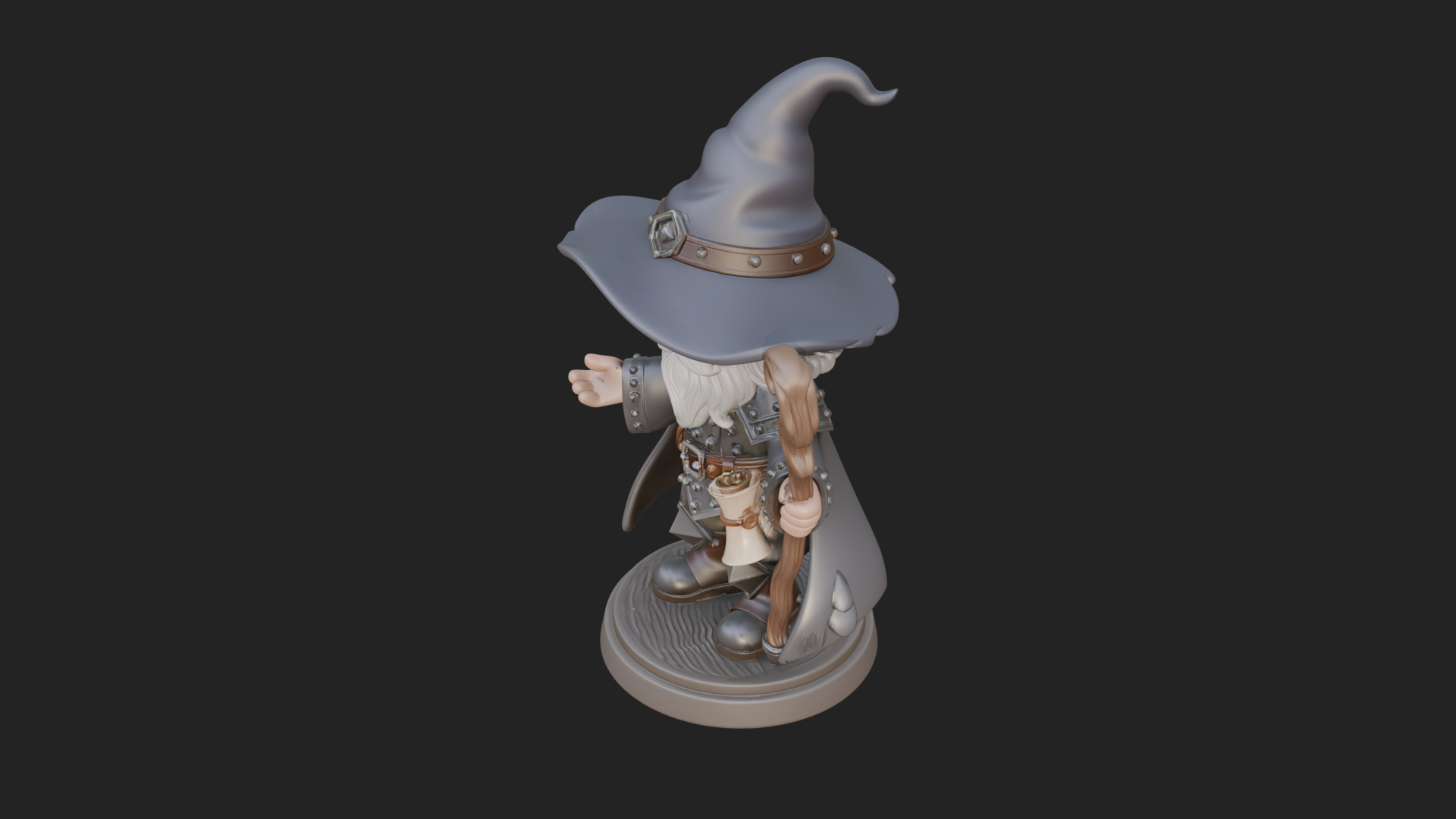 Chibi Wizard With Long Staff Statue Design 3 3D Print Model 3D Model