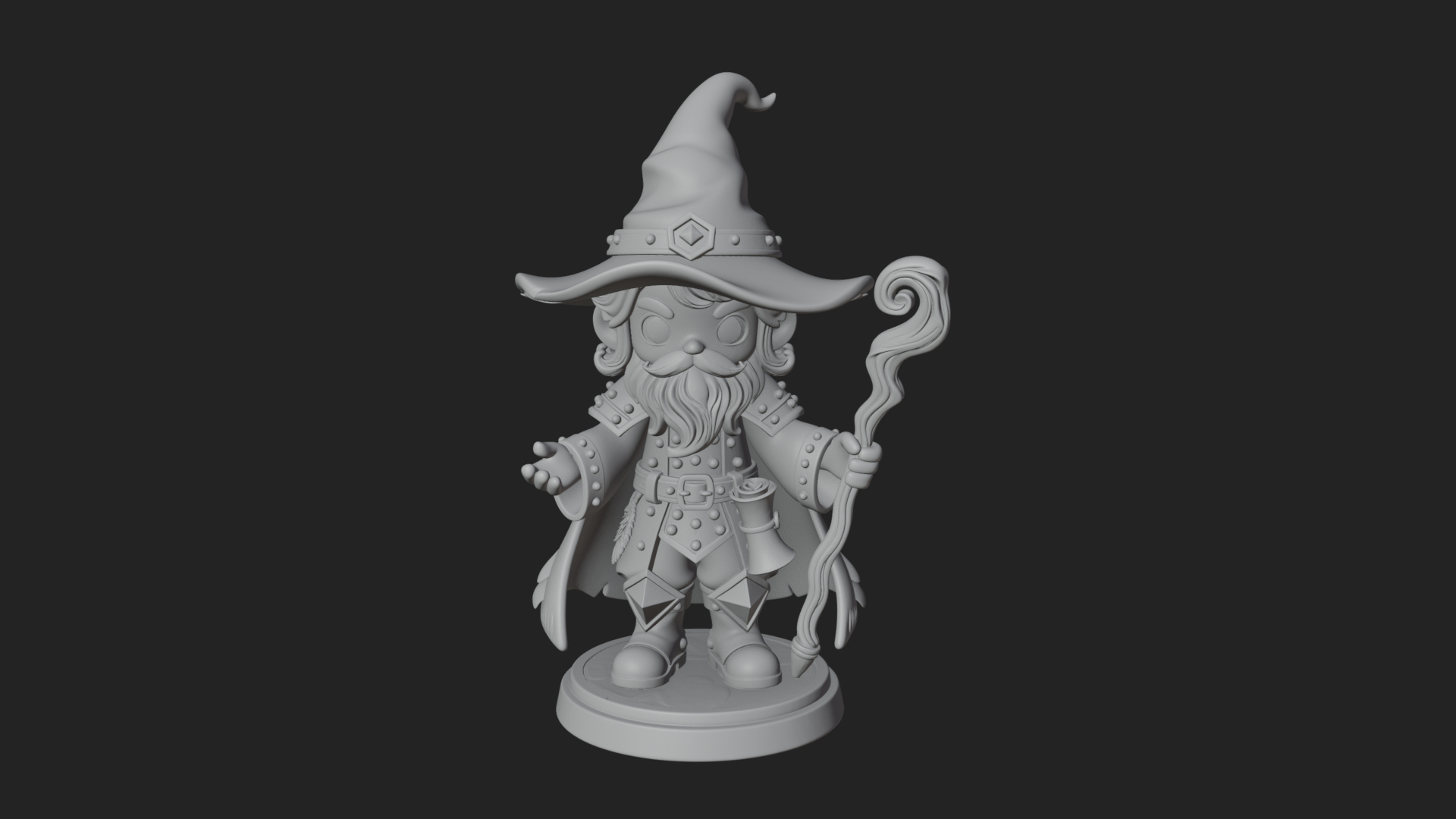 Chibi Wizard With Long Staff Statue Design 3 3D Print Model 3D Model