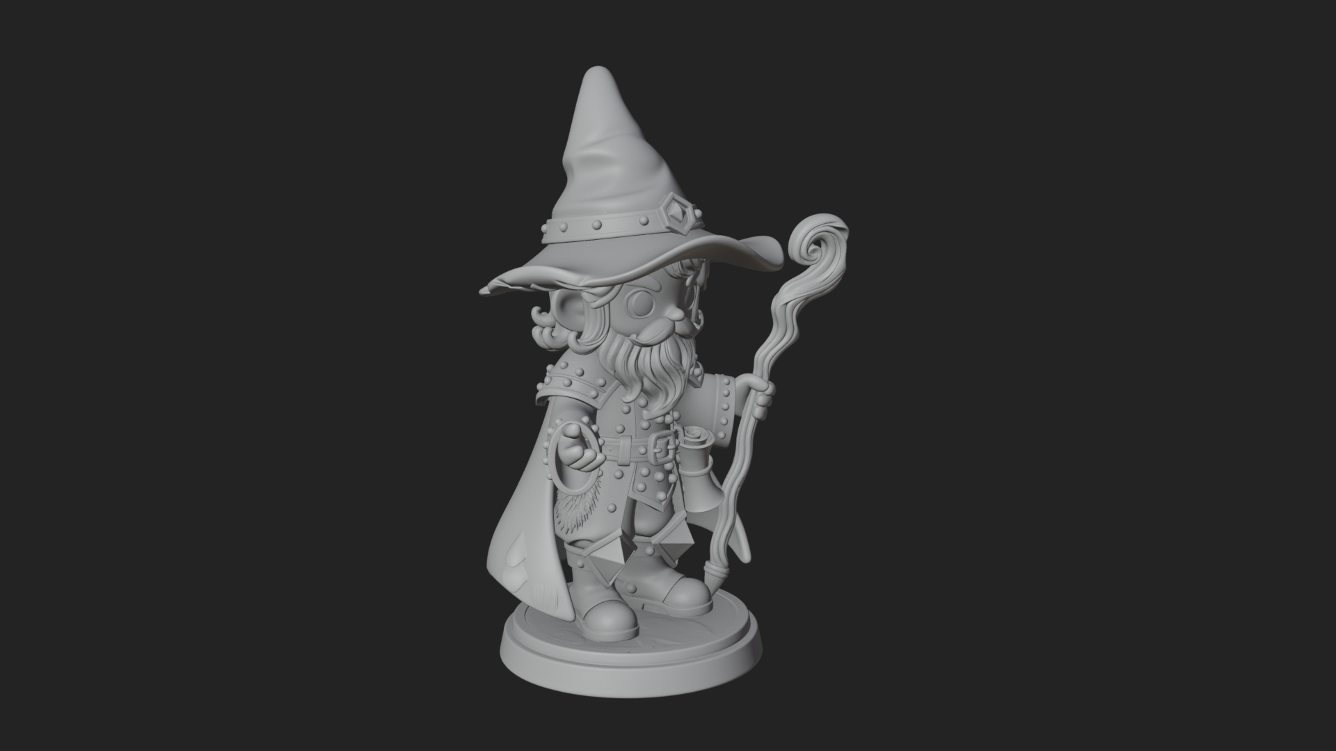 Chibi Wizard With Long Staff Statue Design 3 3D Print Model 3D Model