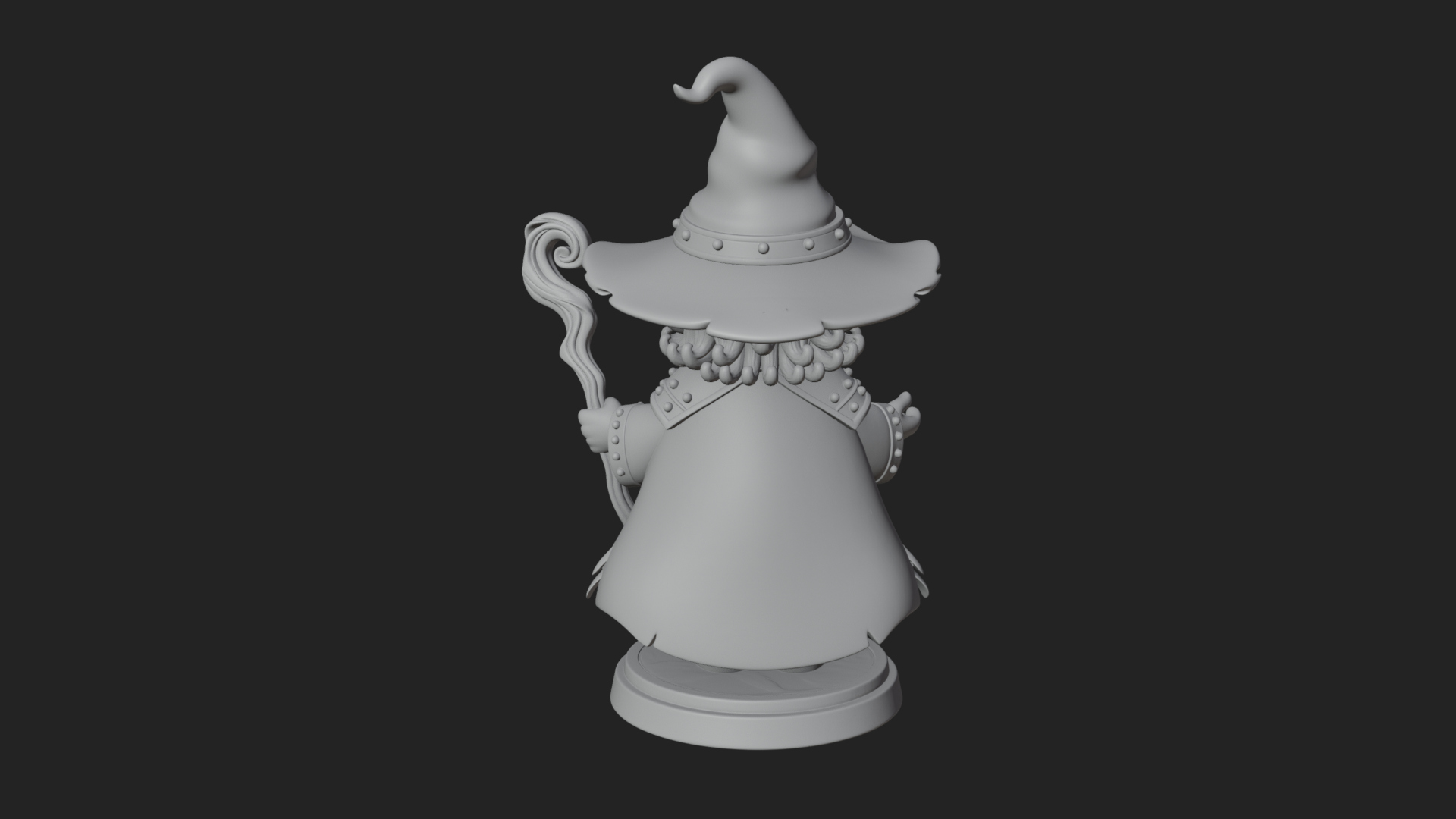 Chibi Wizard With Long Staff Statue Design 3 3D Print Model 3D Model
