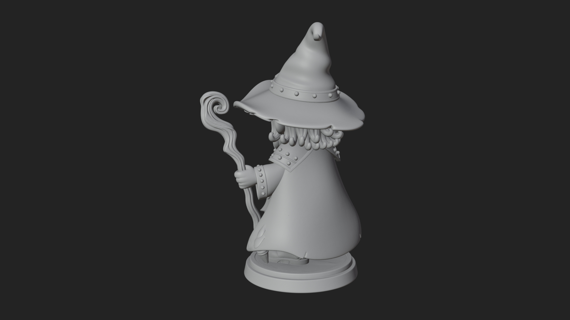 Chibi Wizard With Long Staff Statue Design 3 3D Print Model 3D Model
