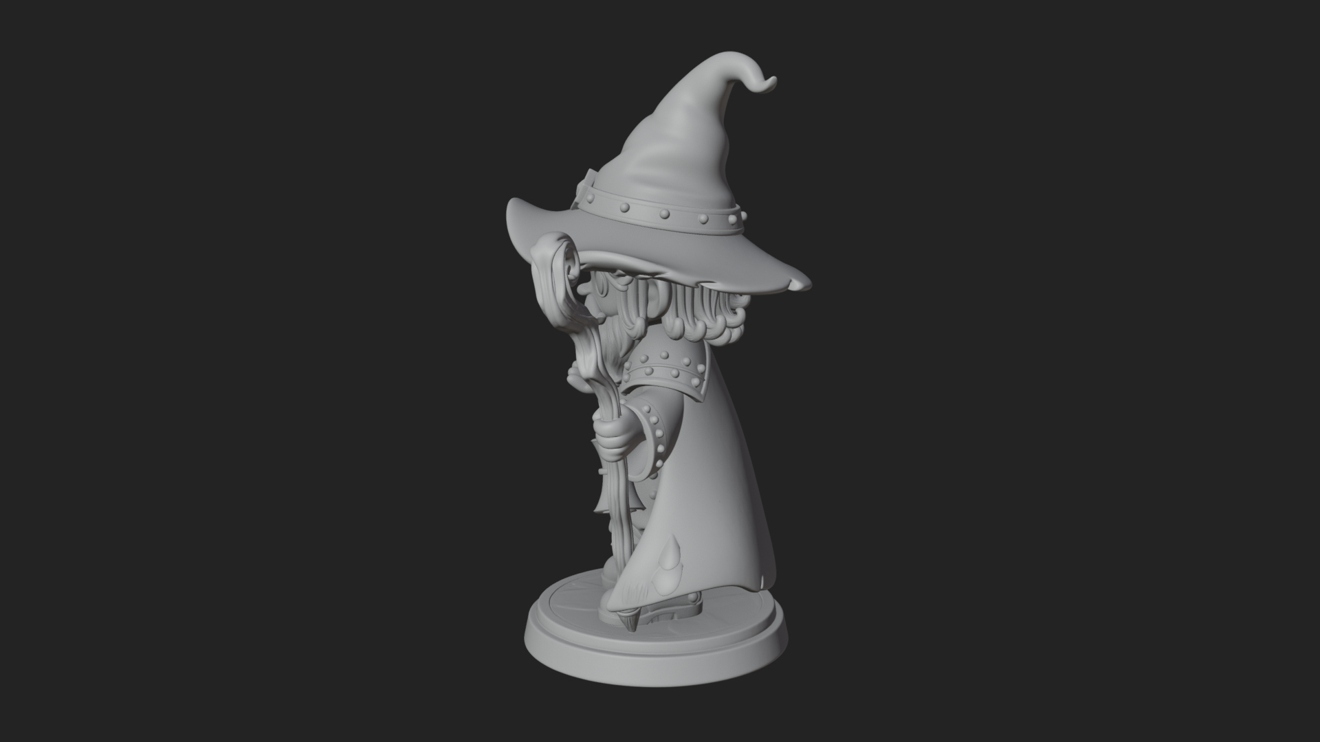 Chibi Wizard With Long Staff Statue Design 3 3D Print Model 3D Model