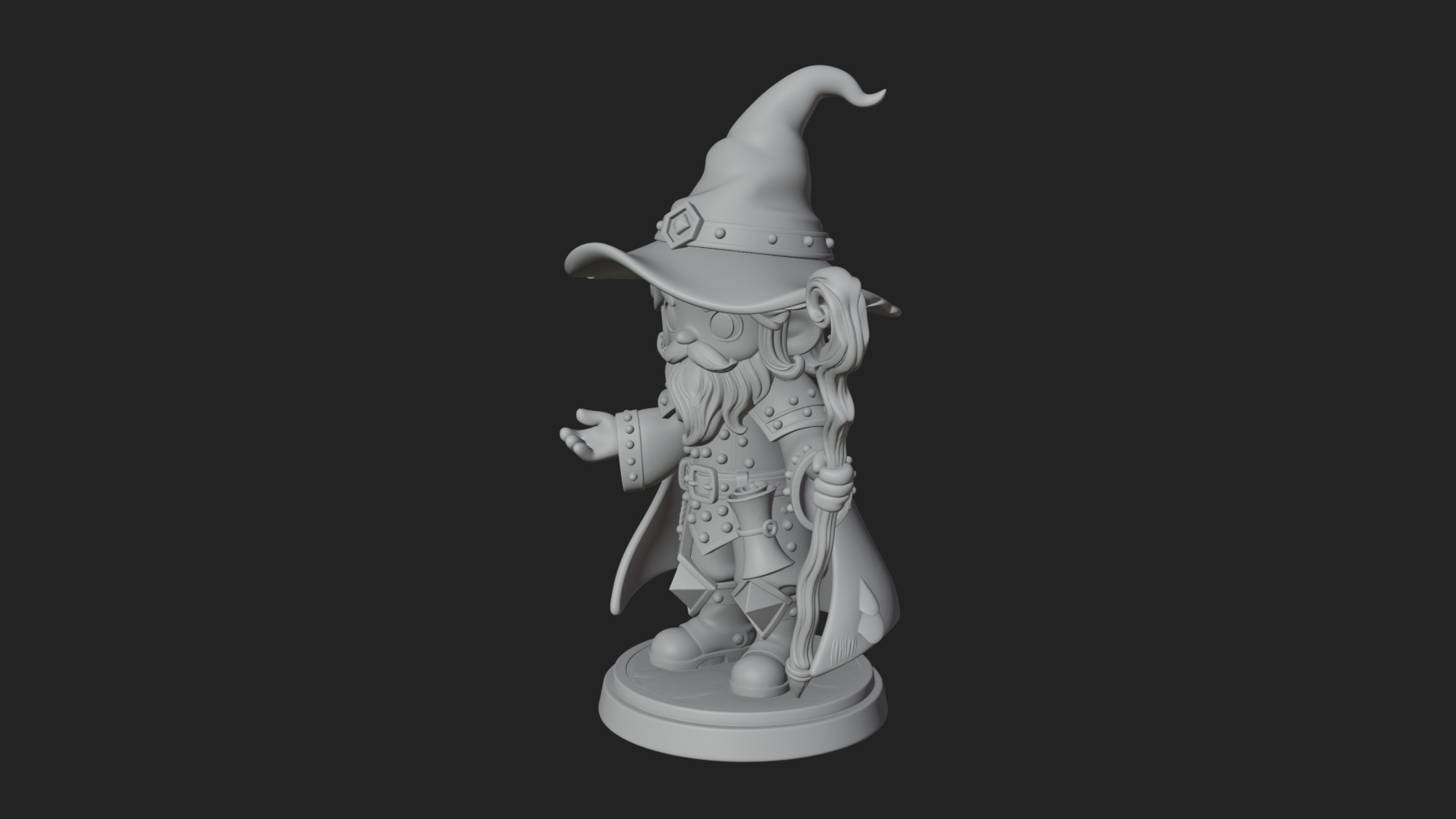 Chibi Wizard With Long Staff Statue Design 3 3D Print Model 3D Model
