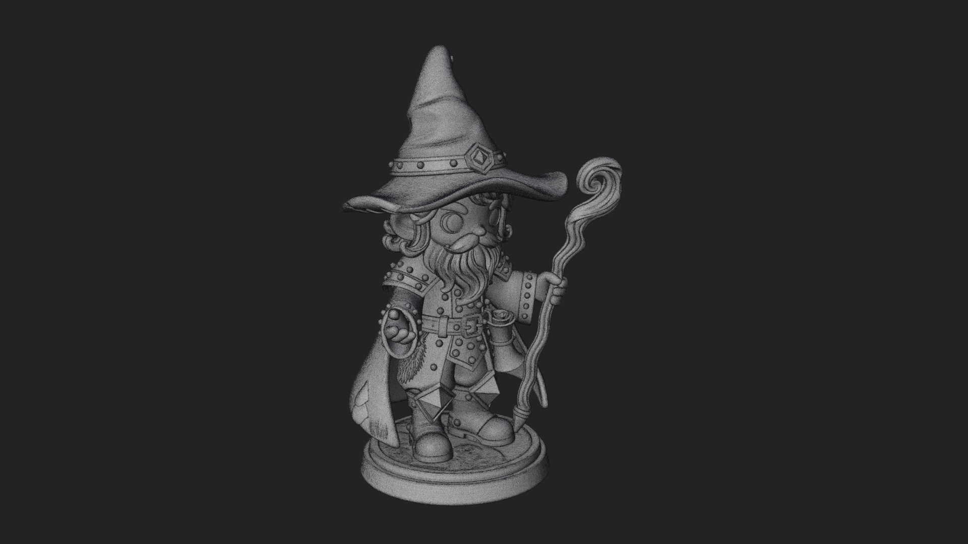 Chibi Wizard With Long Staff Statue Design 3 3D Print Model 3D Model