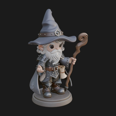 Chibi Wizard With Long Staff Statue Design 3 3D Print Model