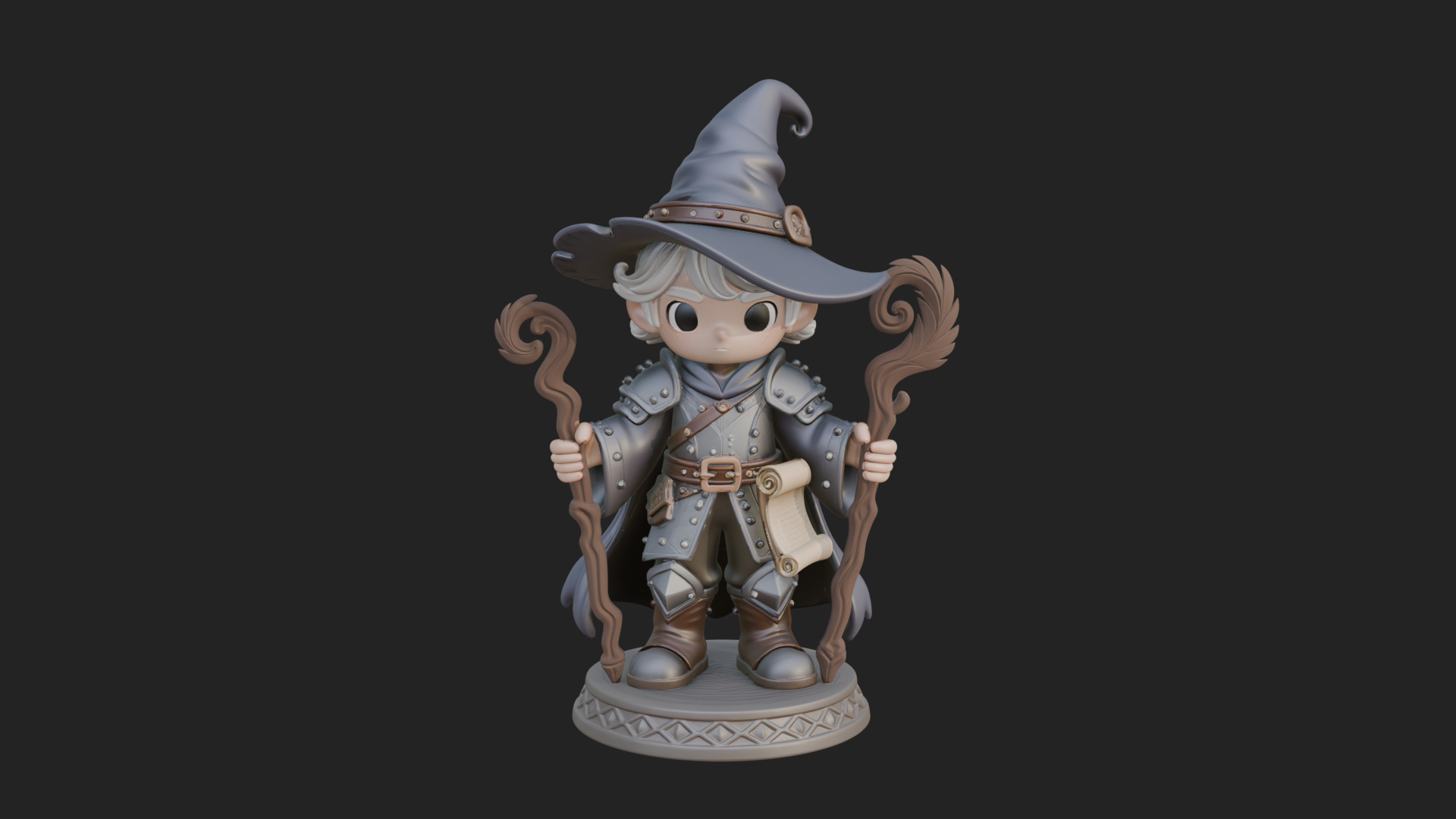 Chibi Wizard With Long Staff Statue Design 4 3D Print Model 3D Model